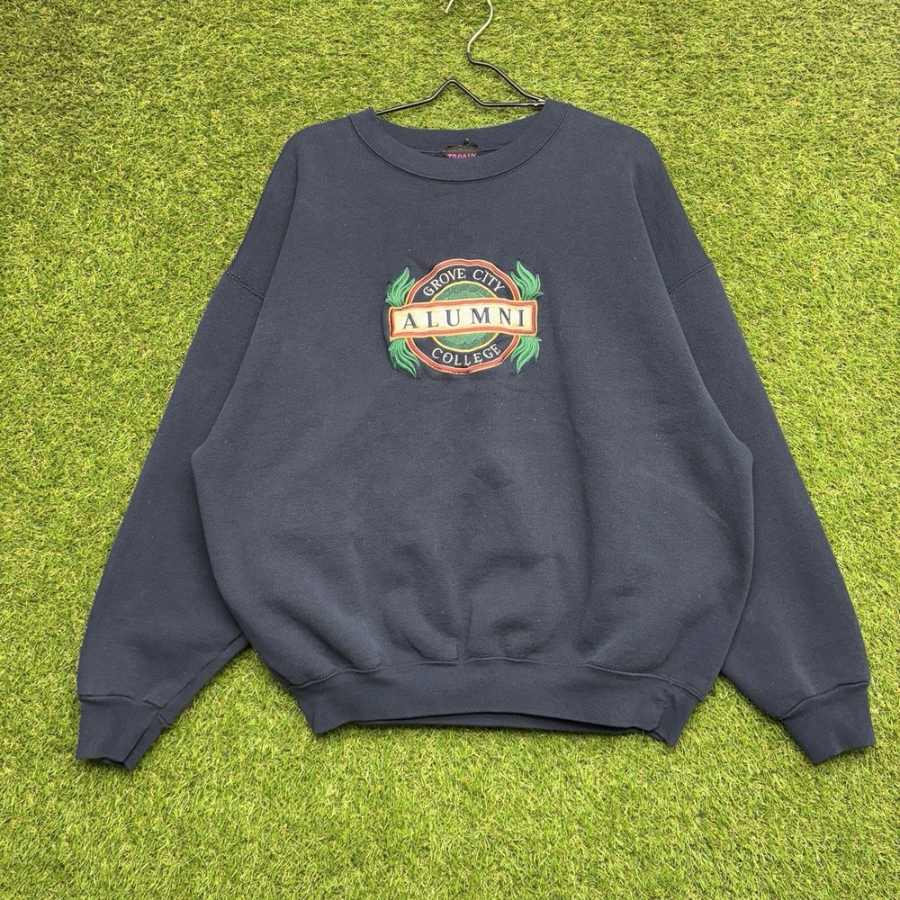Vintage Grove City College Sweatshirt Mens 2XL Navy Blue Crewneck Alumni 90s Y2K